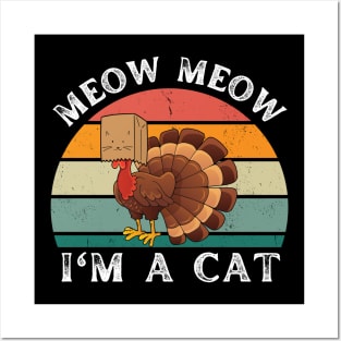 Thanksgiving Funny Turkey Fake Cat Retro Posters and Art